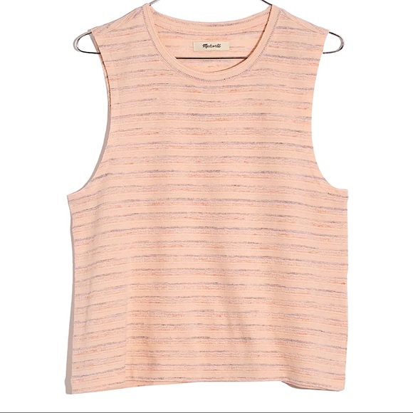 Madewell Raw-Edged Hangout Muscle Tank in Textured Stripe - Picture 2 of 8